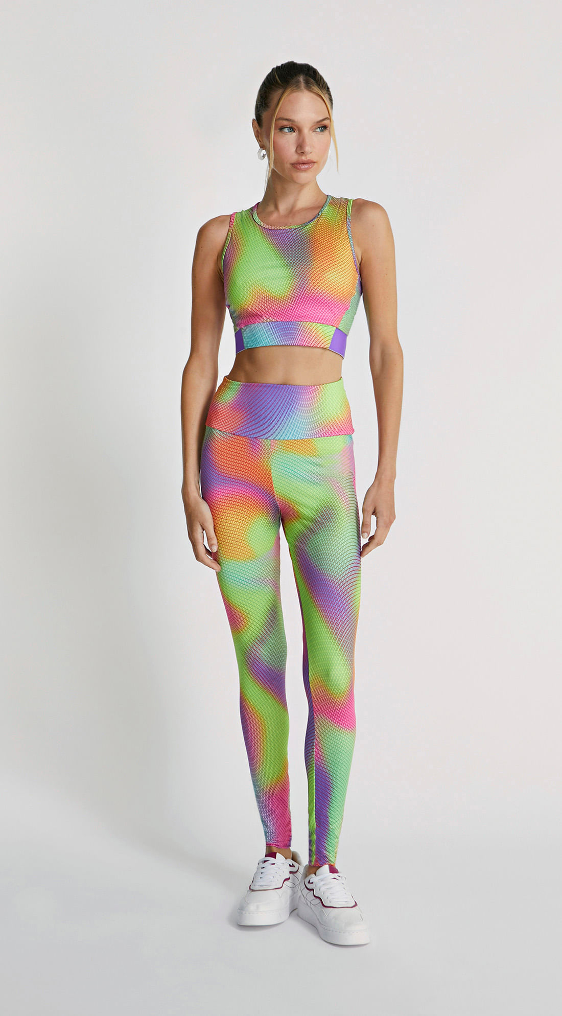 Calca Morena Rosa Legging Cós Alto Detalhe Bolso Roxo