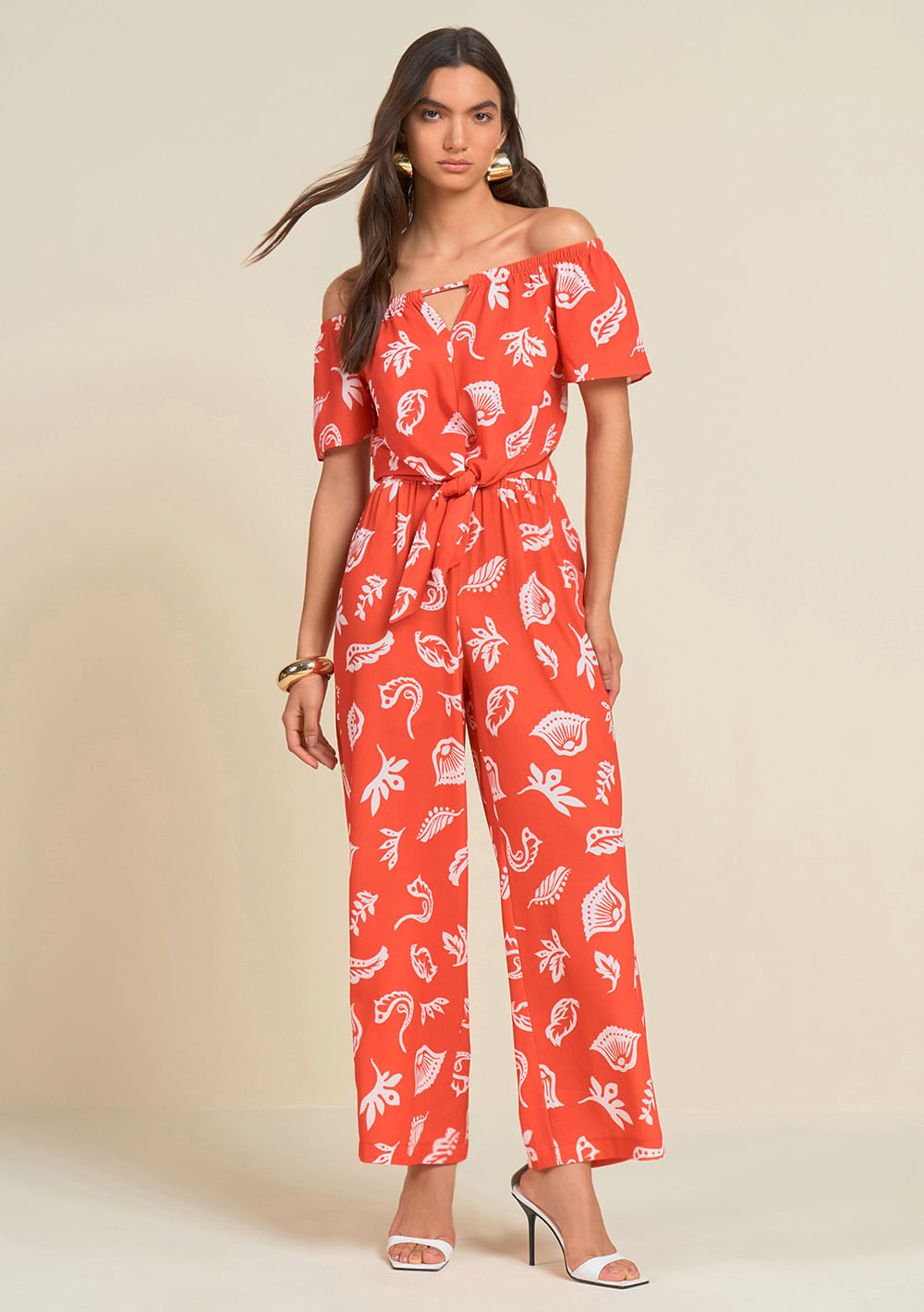 Calca Morena Rosa Reta Cós Alto Detalhe Elástico Off White