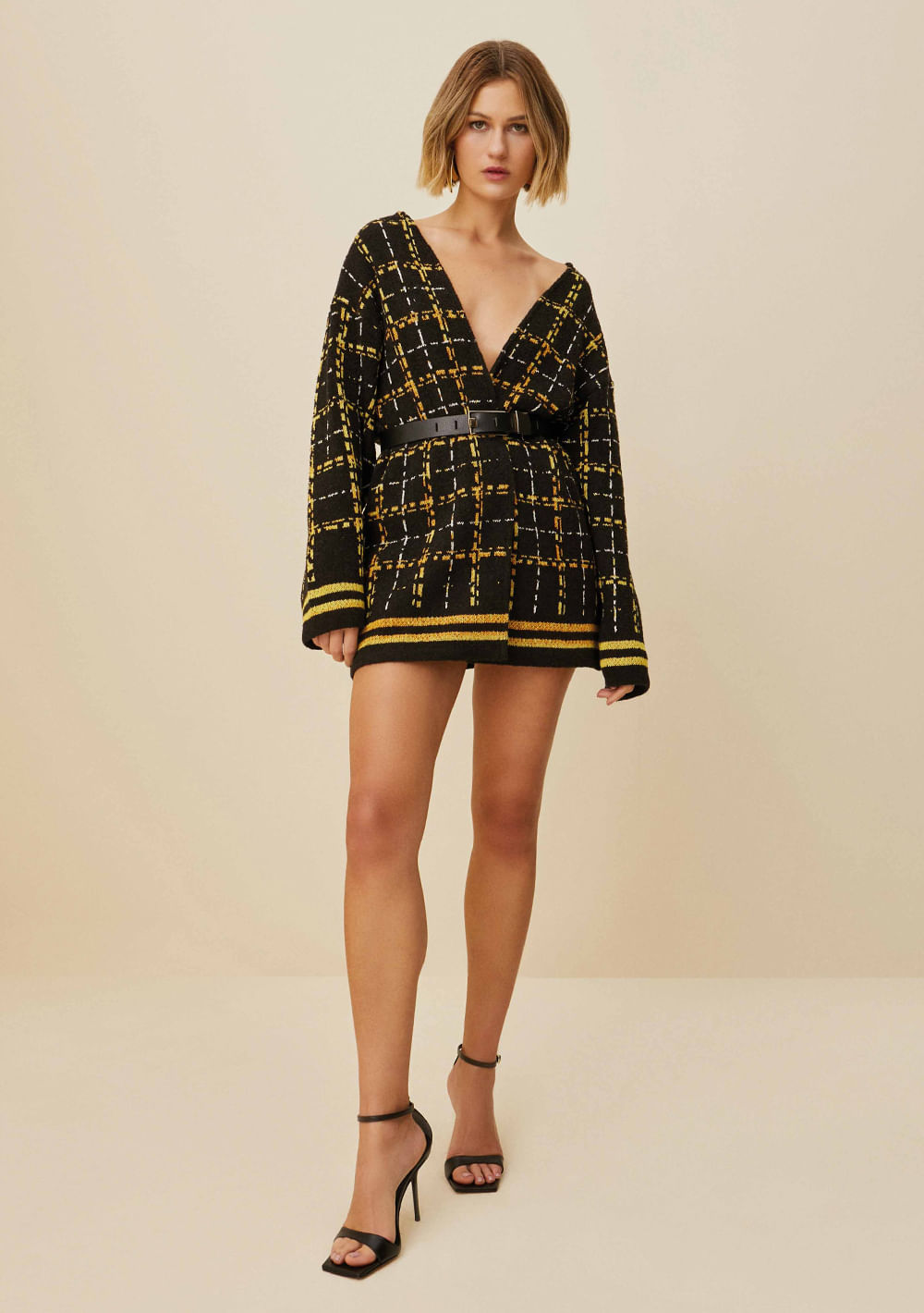 Kimono Morena Rosa Alongado Tricô Amarelo