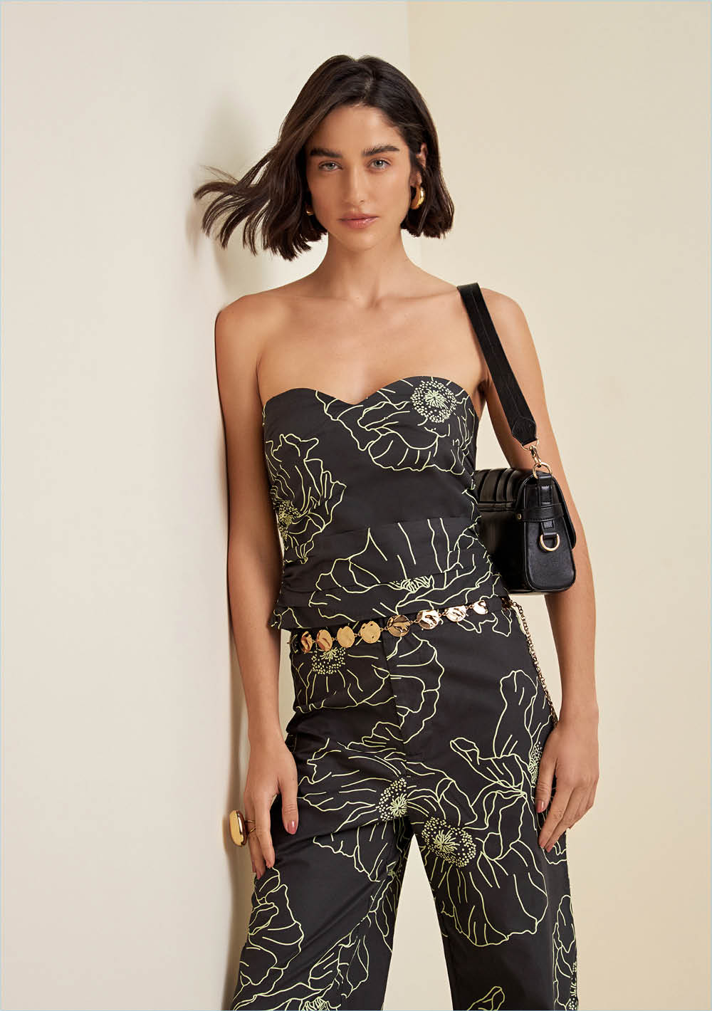 Top Morena Rosa Corset Sem Alça Com Lastex Preto