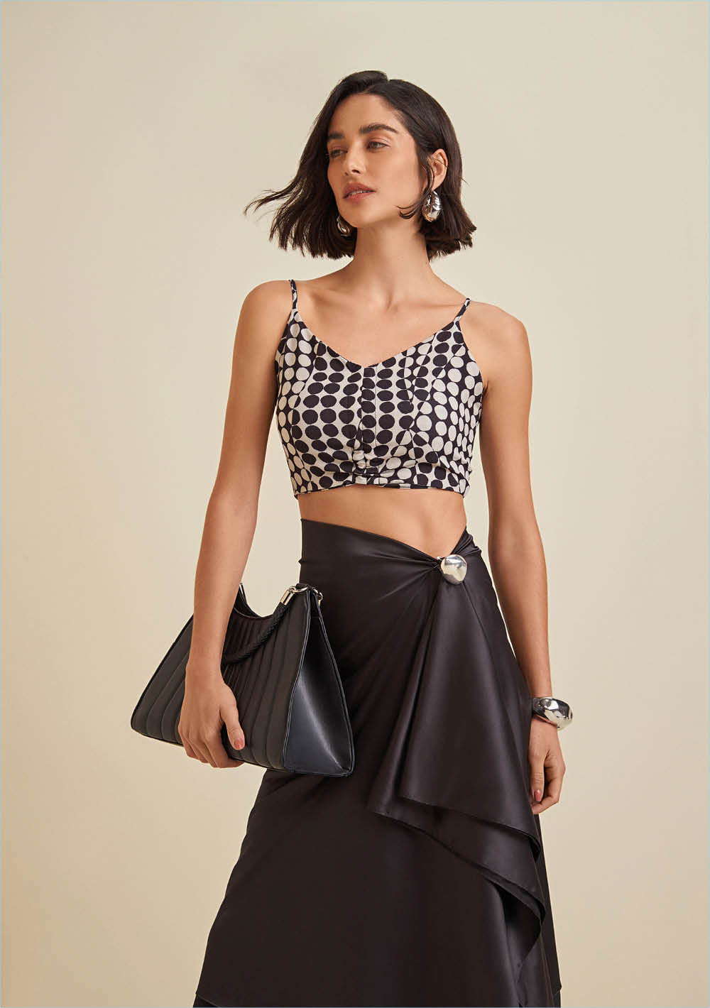 Blusa Morena Rosa Decote V Alça Amarração Frente Preto