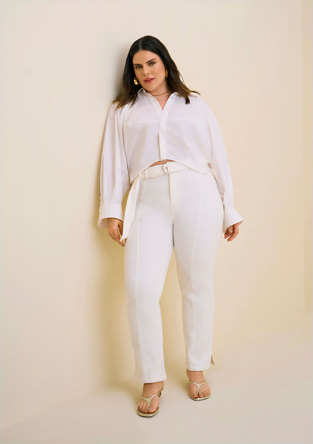 Calça Morena Rosa Reta Alta Off White