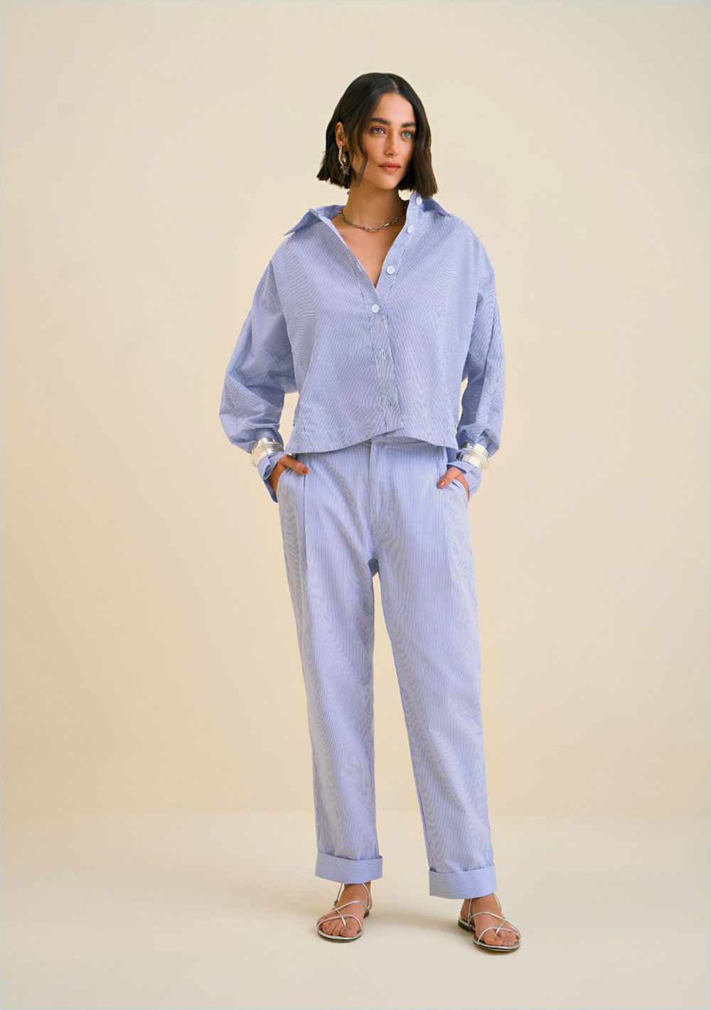 Calça Morena Rosa Reta Alta Azul