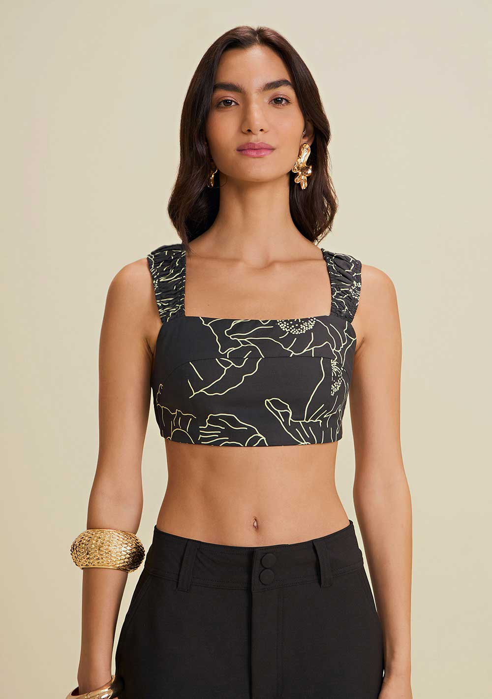Top Morena Rosa Cropped Alça Detalhe Alça Preto
