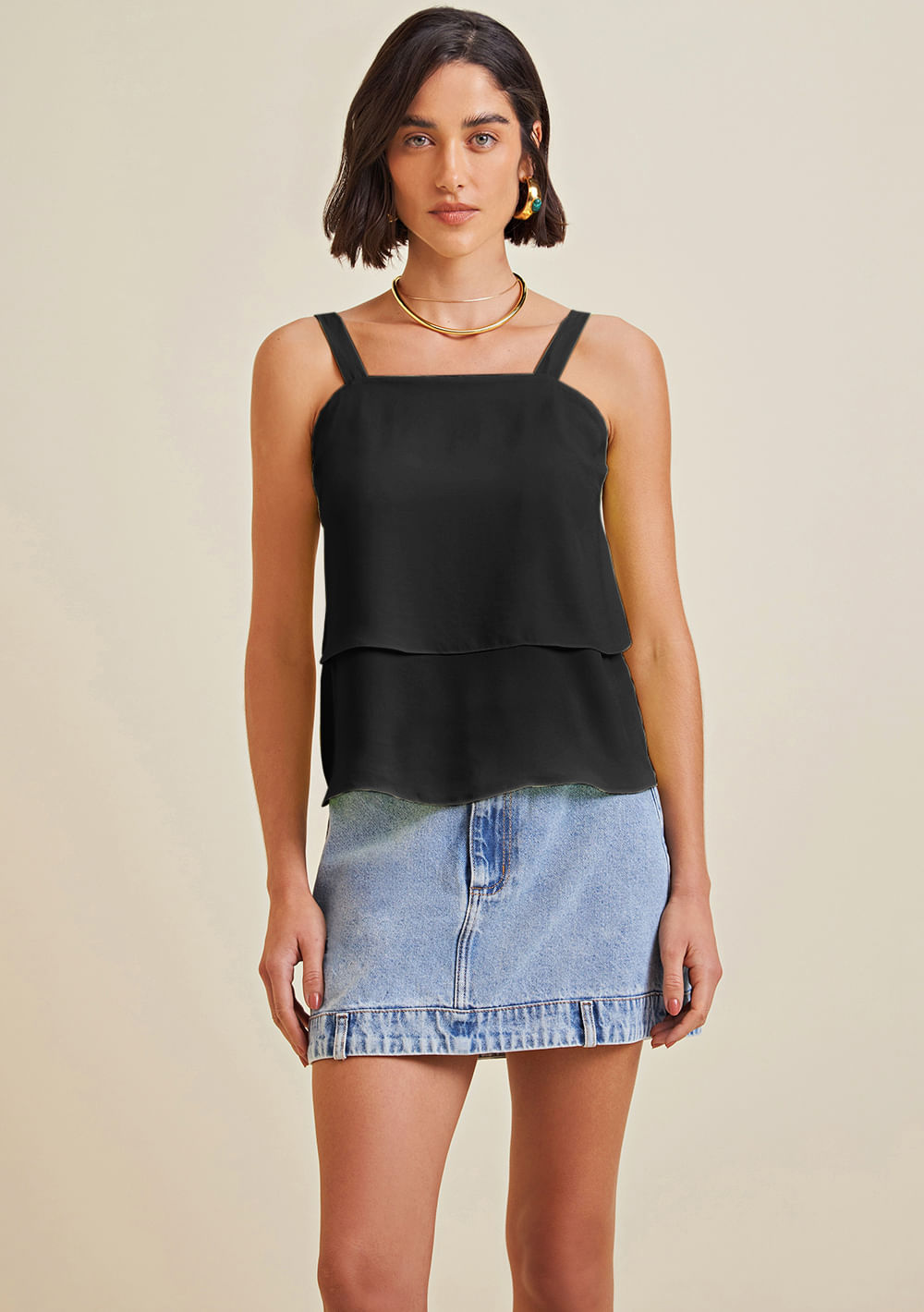 Blusa Morena Rosa Decote Reto Alça Com Babado Preto