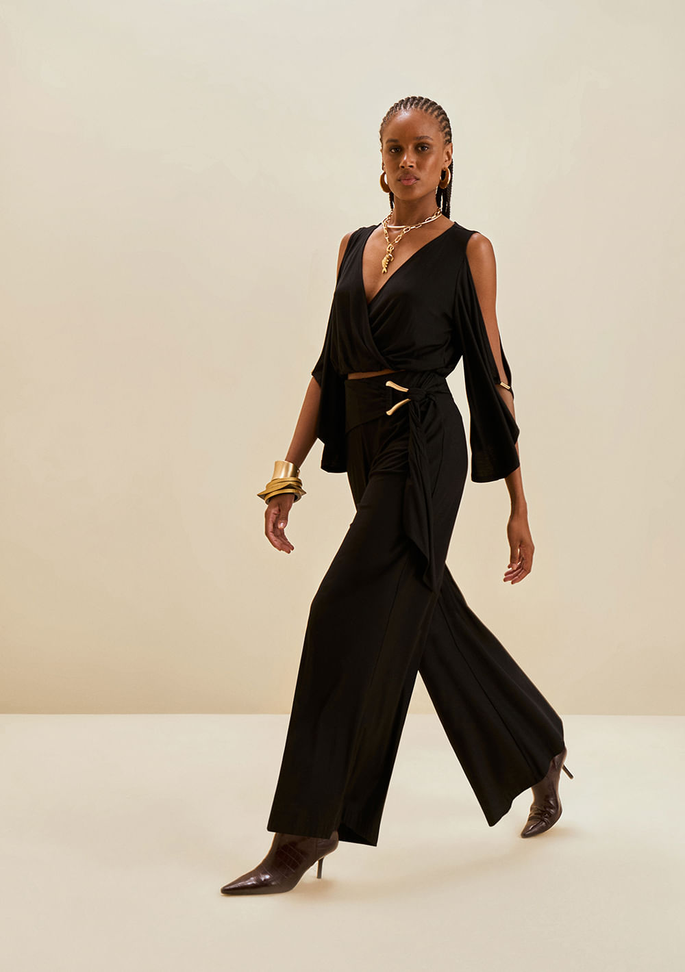 Calça Morena Rosa Pantalona Alta Preto