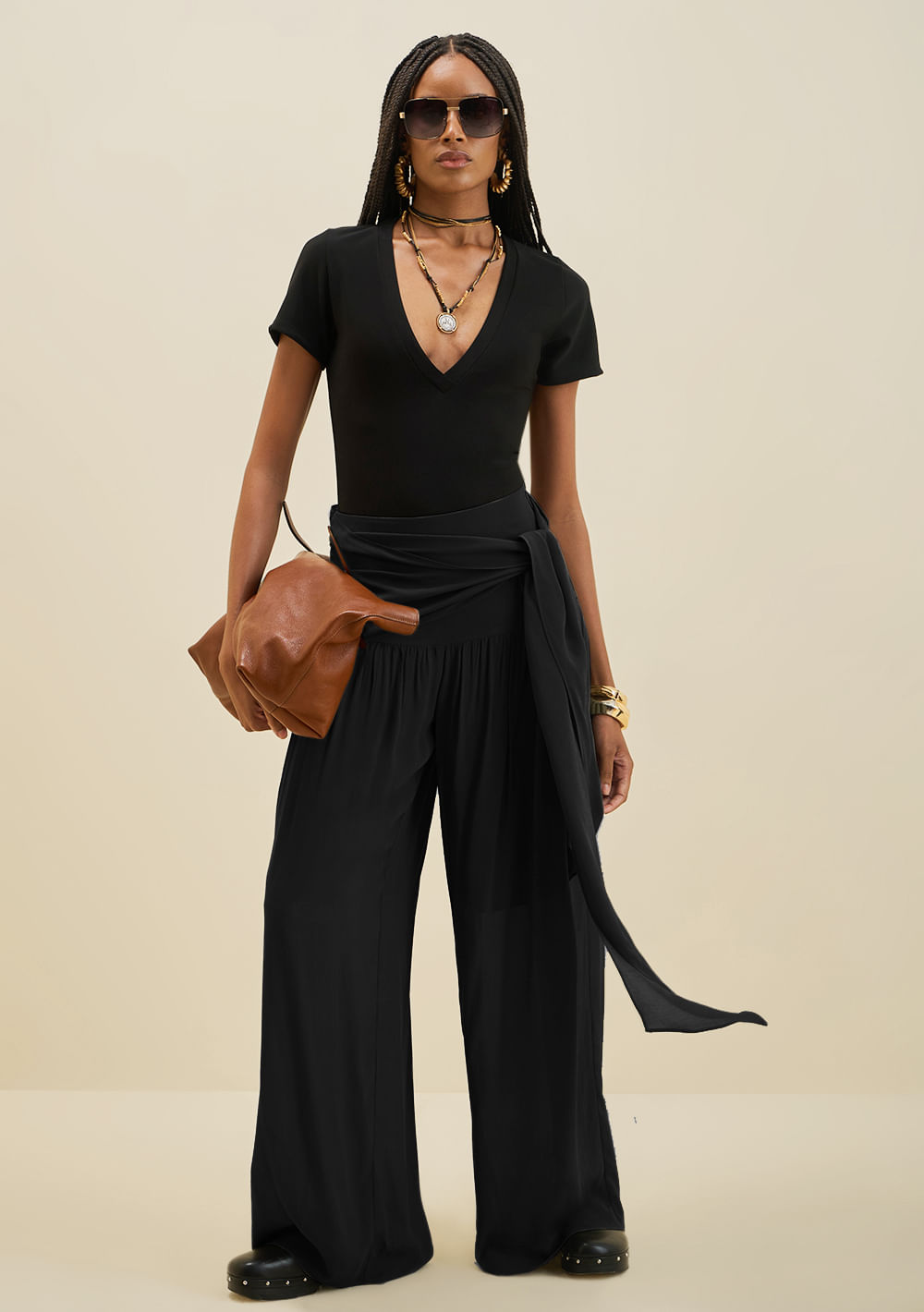 Calça Morena Rosa Pantalona Alta Preto