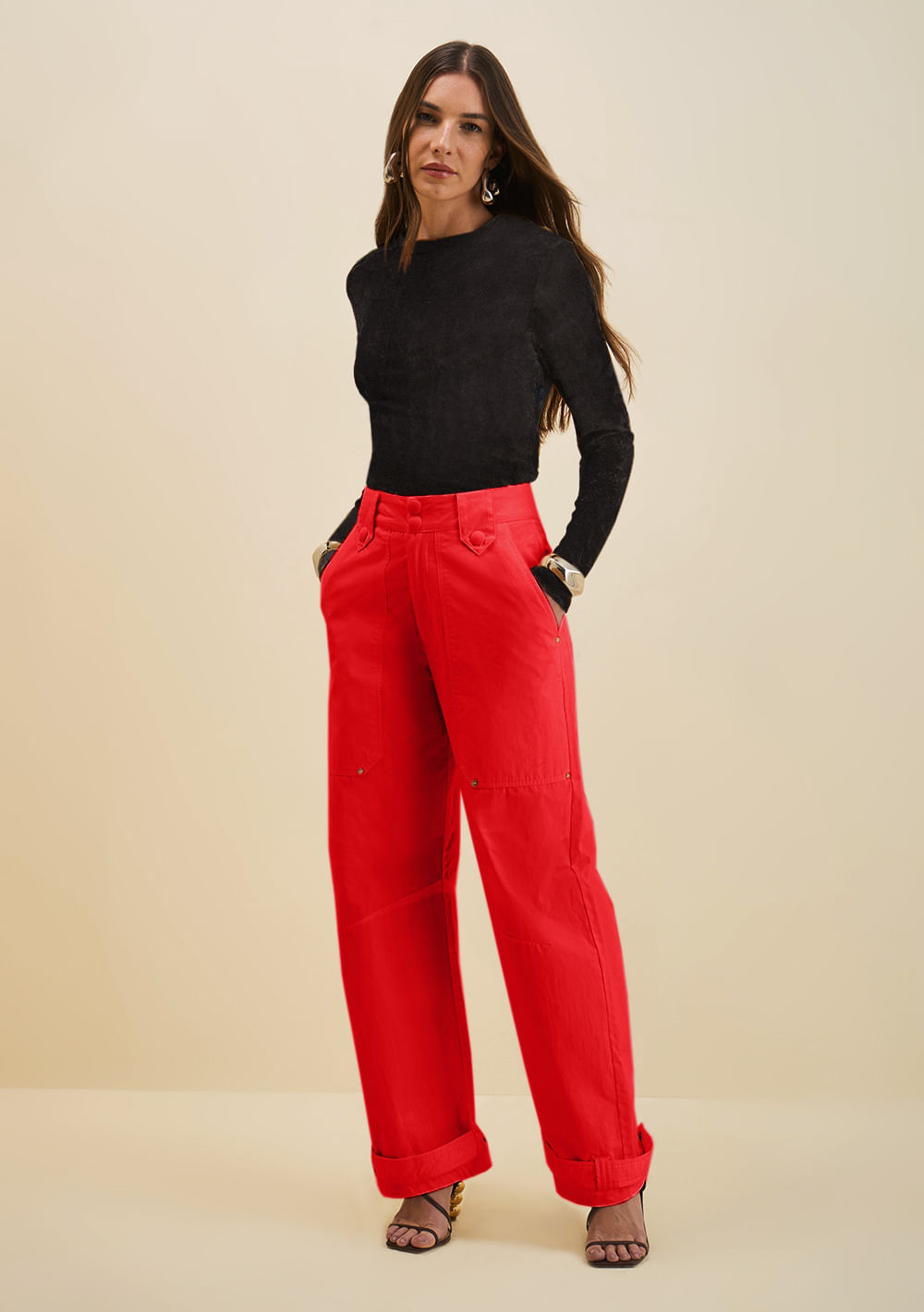 Calça Morena Rosa Reta Alta Vermelho