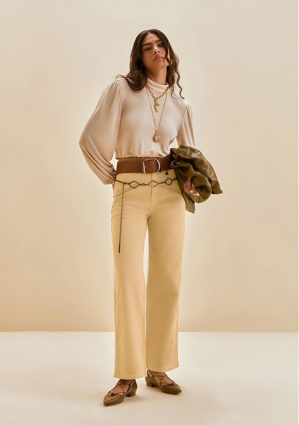 Calça Morena Rosa Wide Alta Amarelo