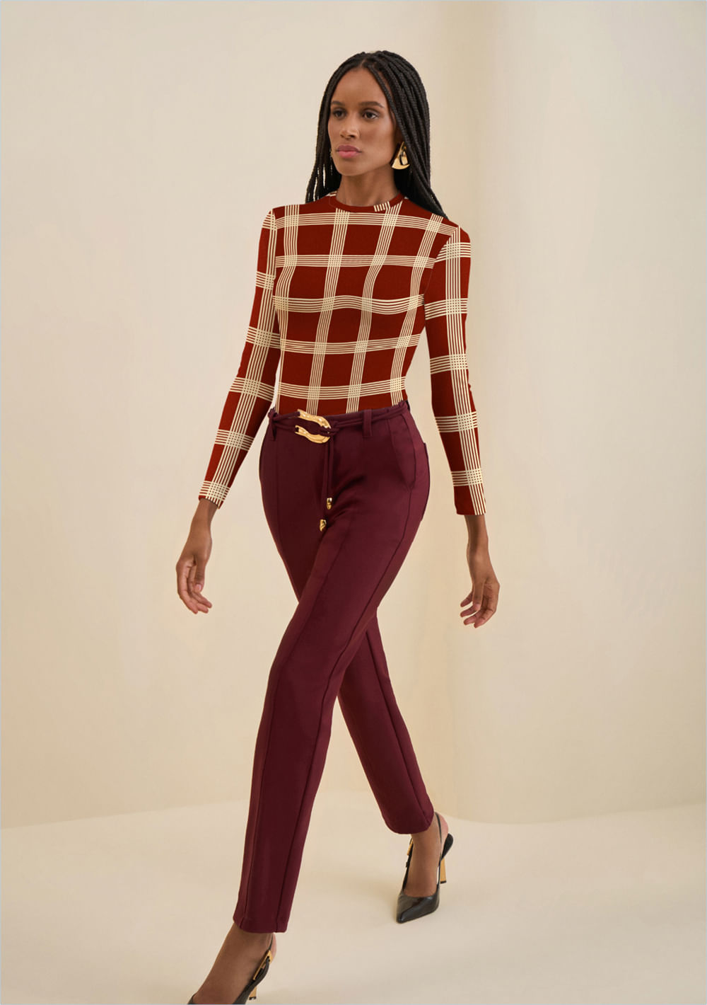 Calça Morena Rosa Reta Alta Bordo