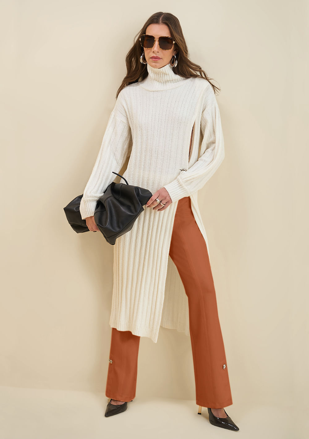 Calça Morena Rosa Boot Cut Alta Bege
