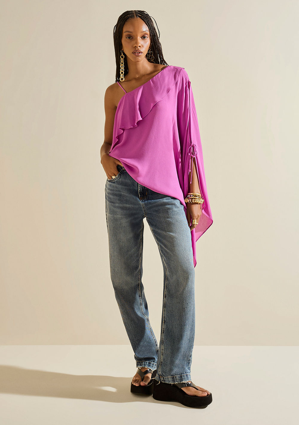 Blusa Morena Rosa Solta Decote Careca Manga Longa Alongada Roxo