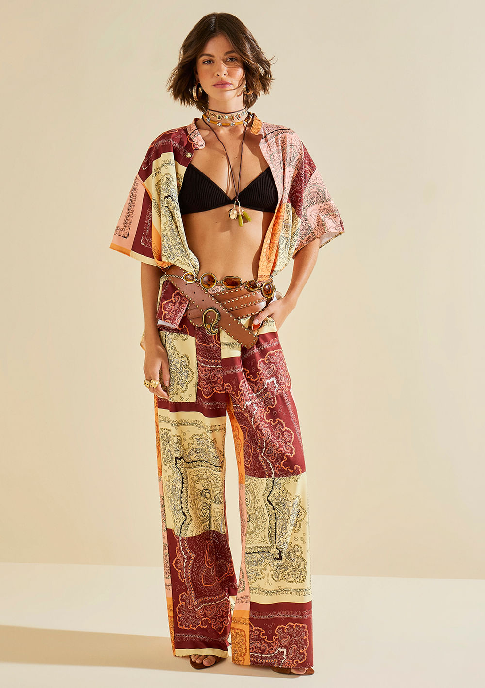 Calça Morena Rosa Wide Alta Amarelo