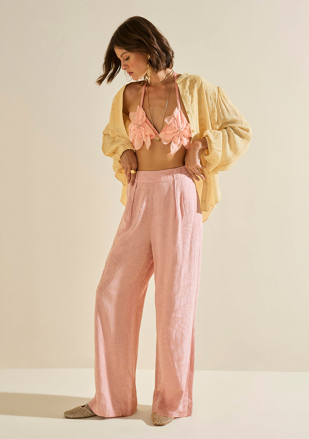 Calça Morena Rosa Wide Alta Rosa