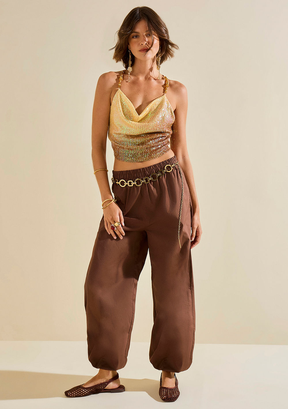 Calça Morena Rosa Jogging Alta Marrom