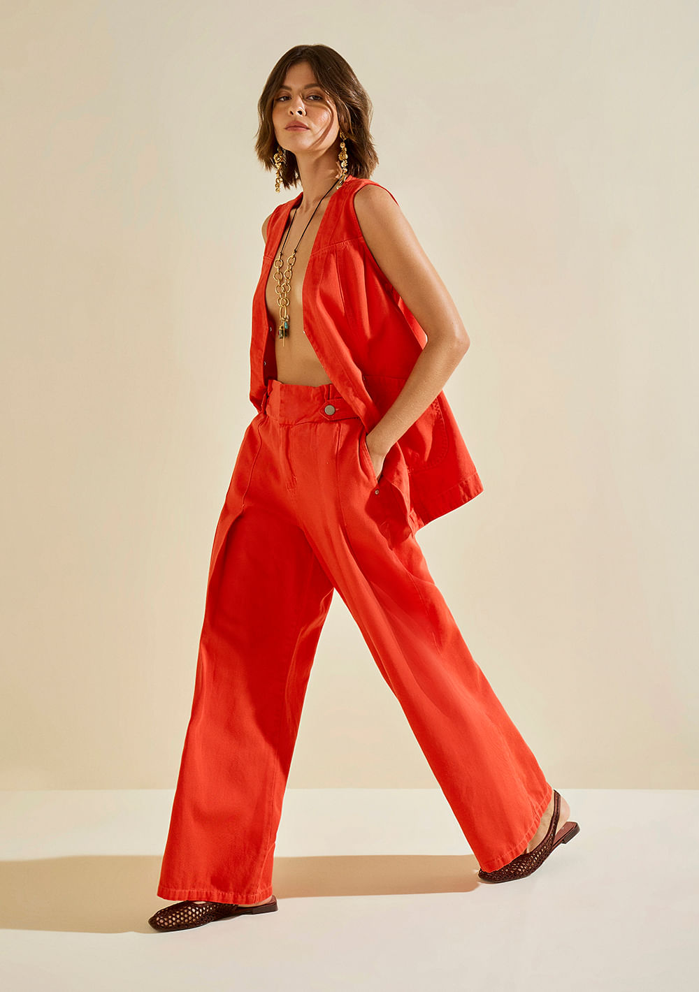 Calça Morena Rosa Wide Alta Vermelho