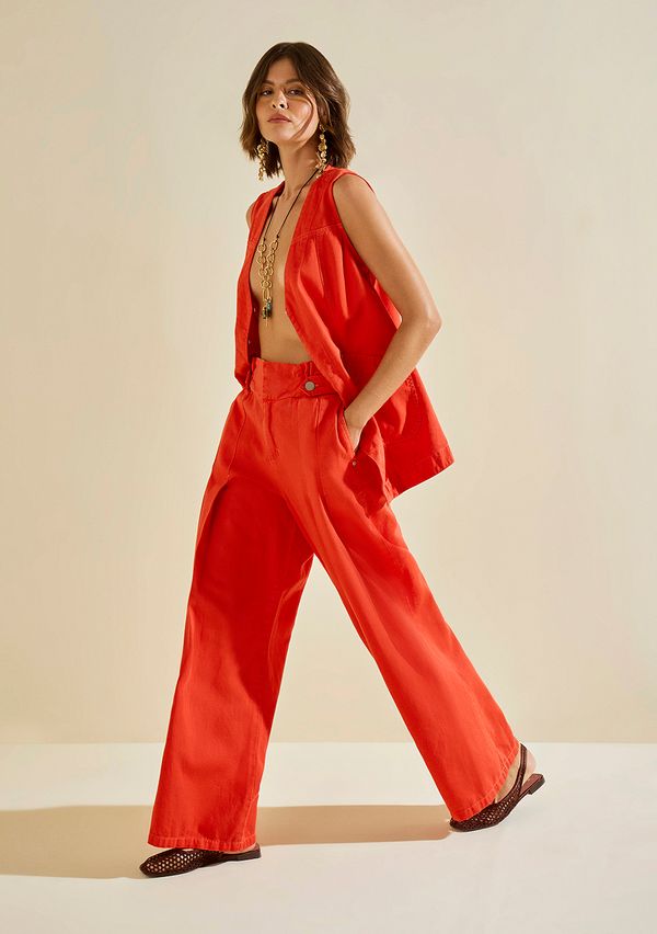 Calça Morena Rosa Wide Alta Vermelho 44