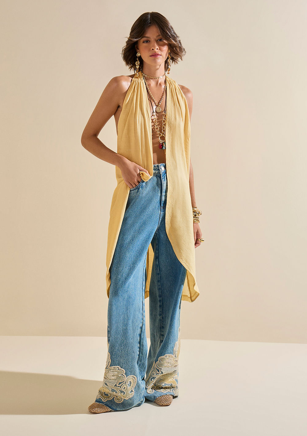 Calça Morena Rosa Wide Alta Azul