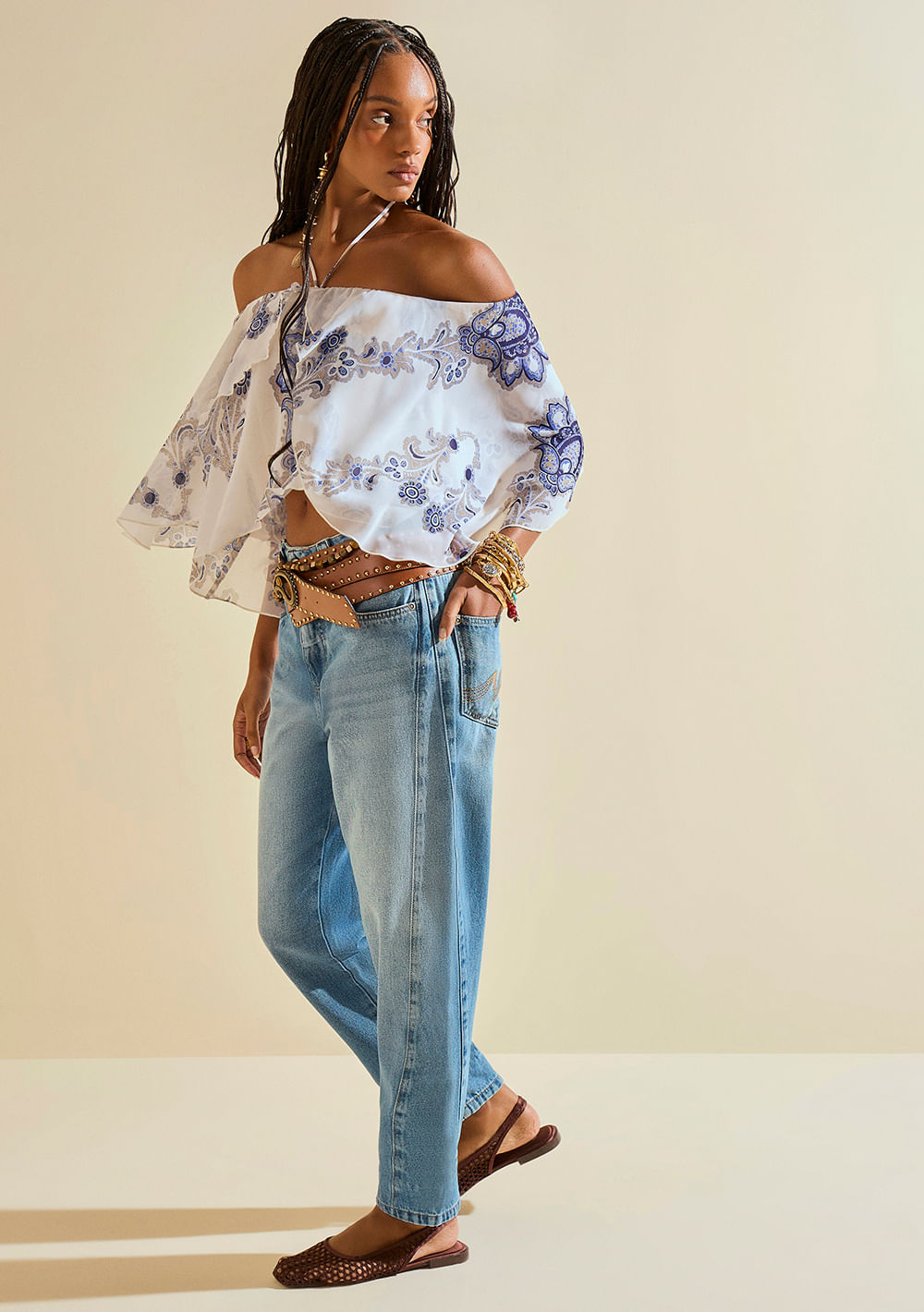 Calça Morena Rosa Mom Alta Azul
