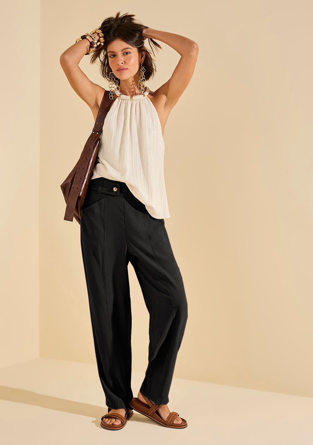 Calça Morena Rosa Cenoura Alta Preto