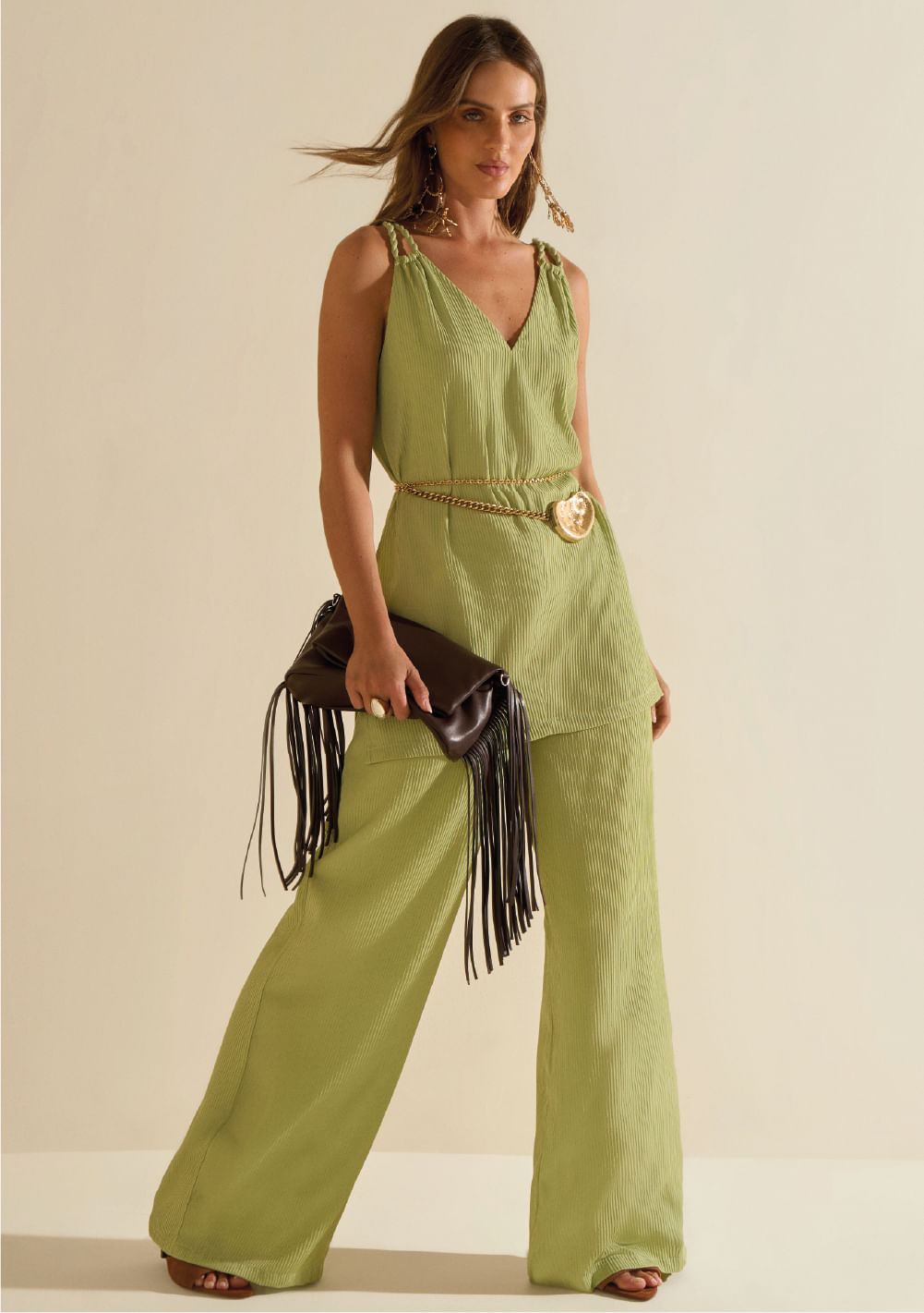 Calça Morena Rosa Pantalona Alta Verde