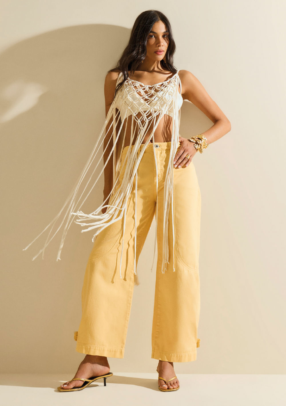 Calça Morena Rosa Wide Média Amarelo