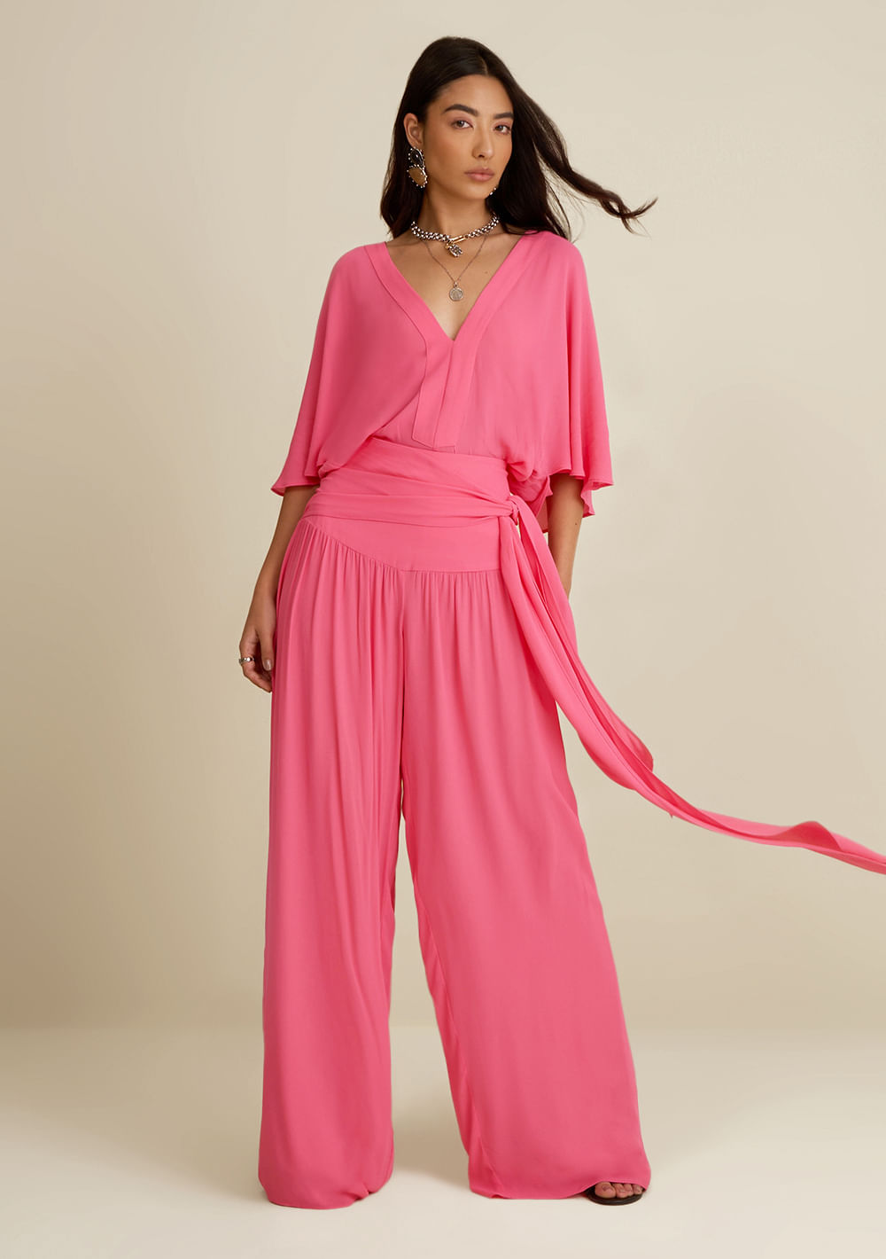 Calça Morena Rosa Pantalona Alta Rosa