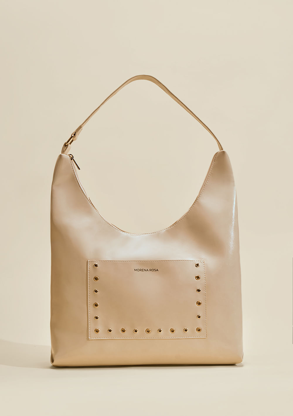 Bolsa Hobo Detalhe Tachas Bege
