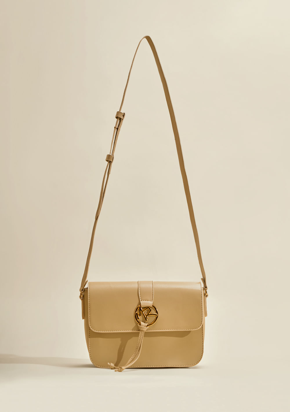 Bolsa Satchel Com Metal Bege