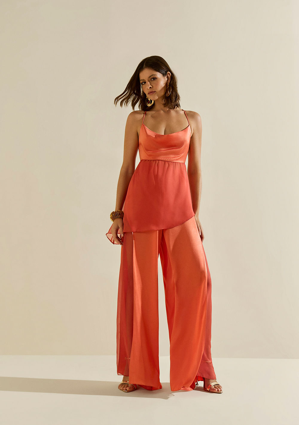 Calça Morena Rosa Pantalona Alta Laranja