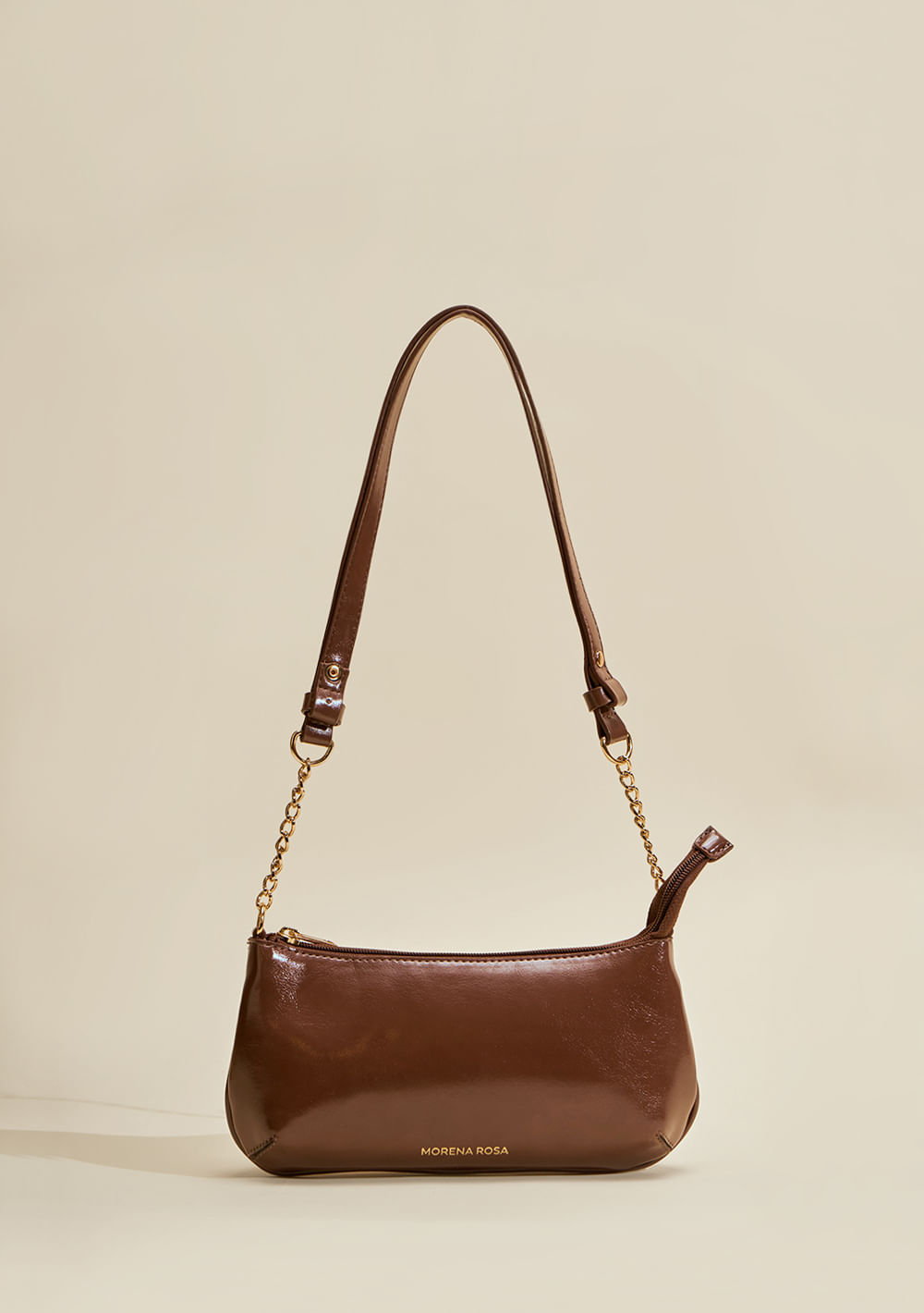 Bolsa Baguete Alça Corrente Marrom