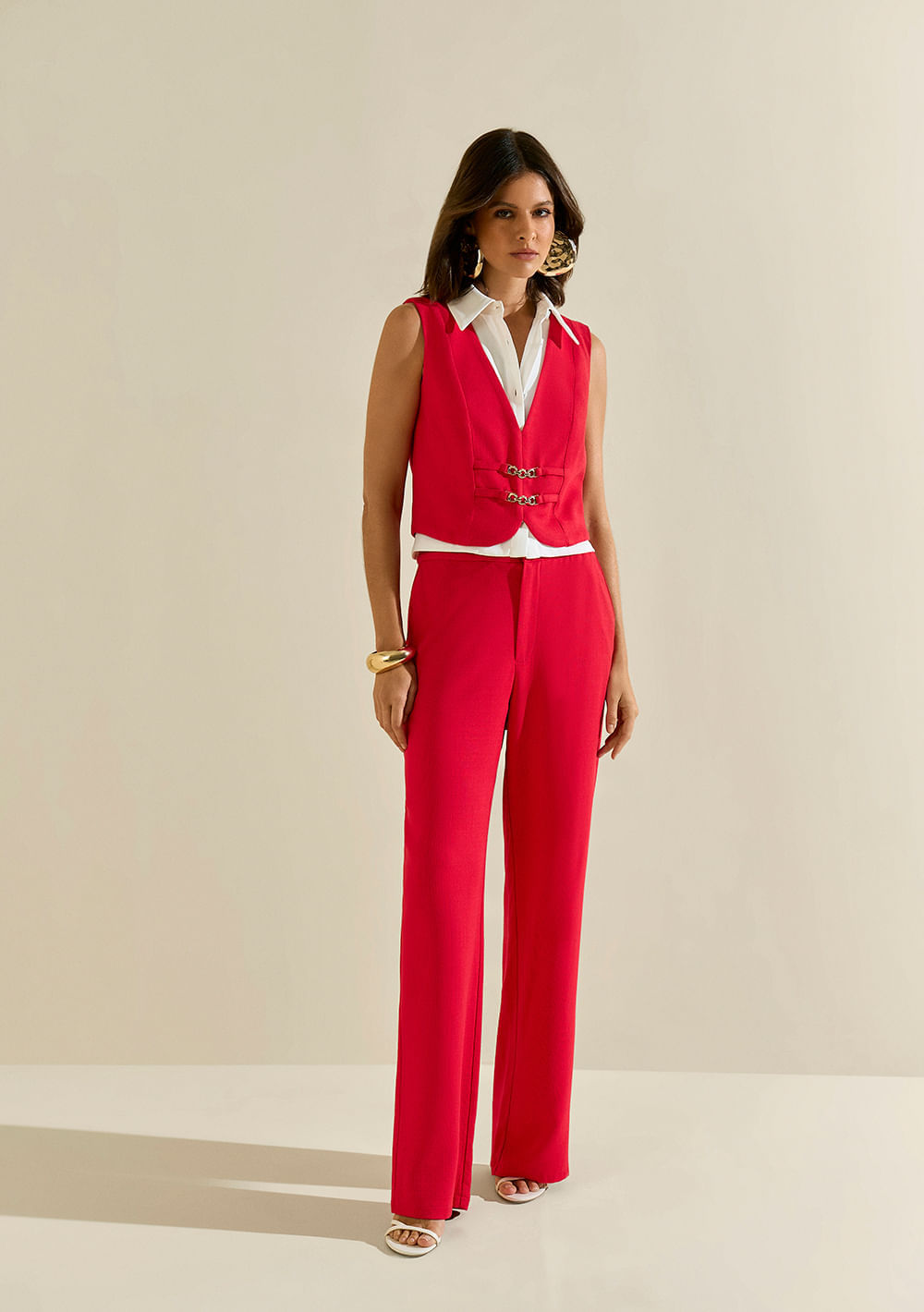 Calça Morena Rosa Reta Alta Vermelho