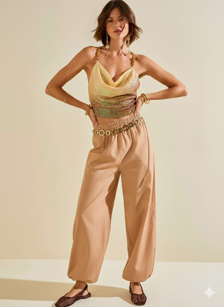 Calça Morena Rosa Jogging Alta Marrom