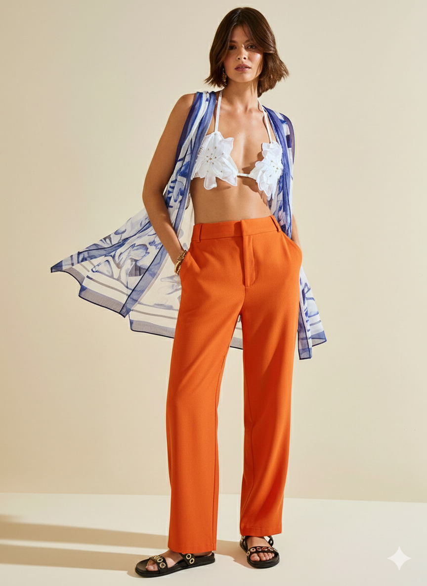 Calça Morena Rosa Reta Alta Laranja