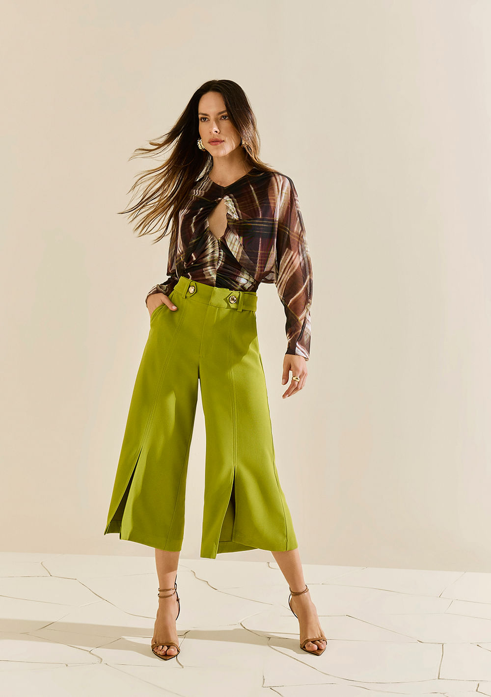Calça Morena Rosa Pantalona Alta Verde