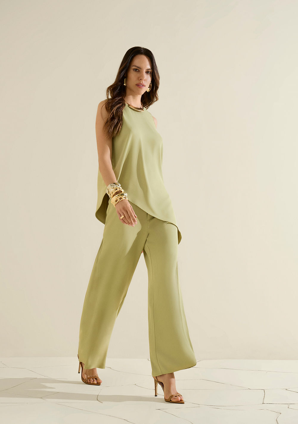 Calça Morena Rosa Wide Alta Verde