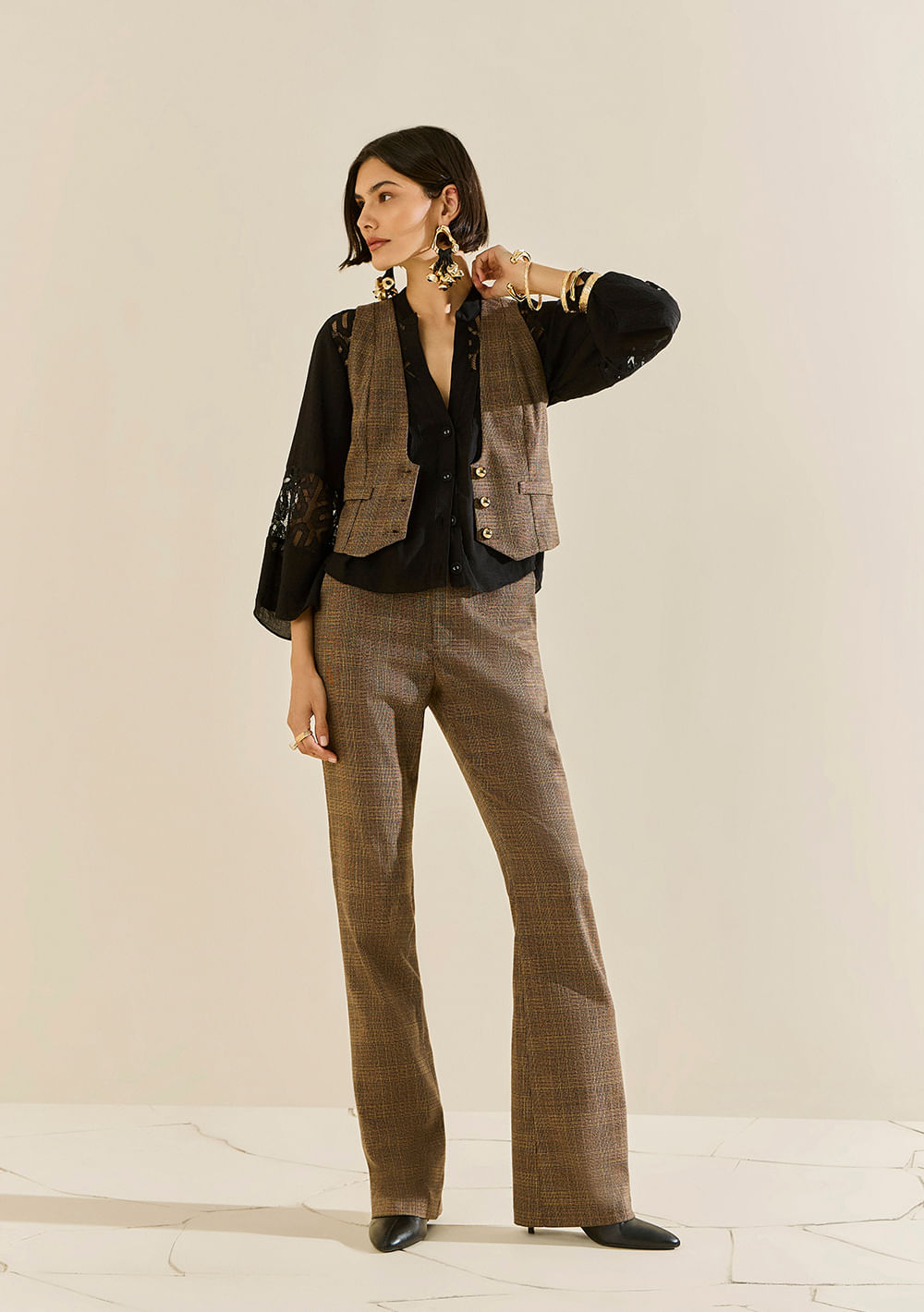 Calça Morena Rosa Boot Cut Alta Marrom