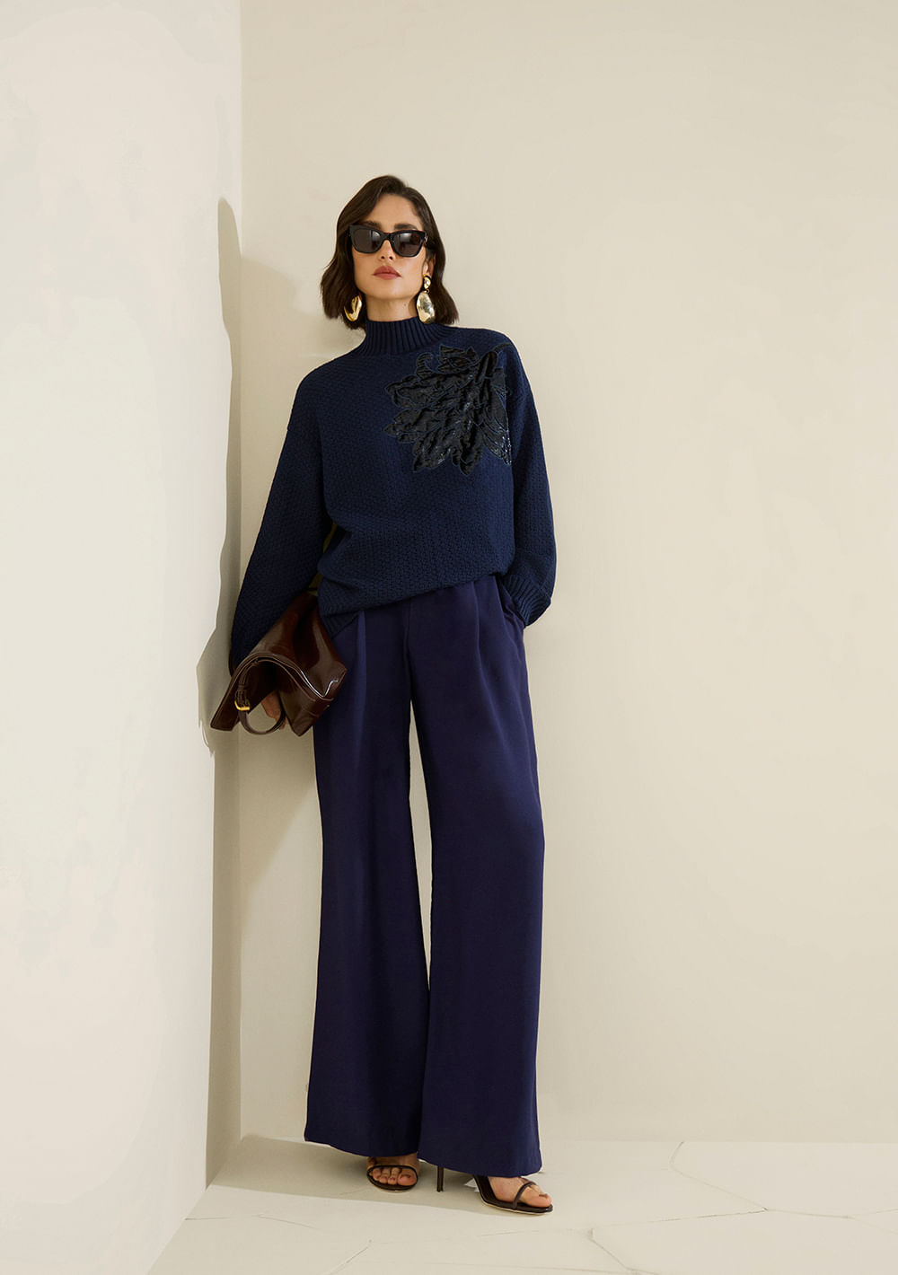 Calça Morena Rosa Pantalona Alta Azul