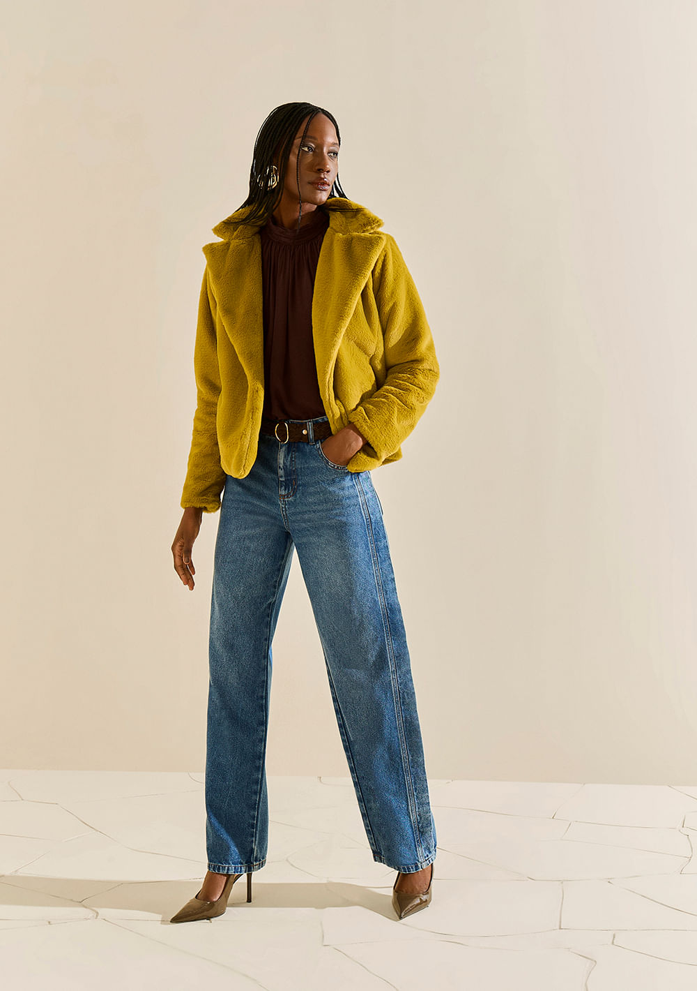 Casaco Morena Rosa Oversized Manga Longa Padrão Verde