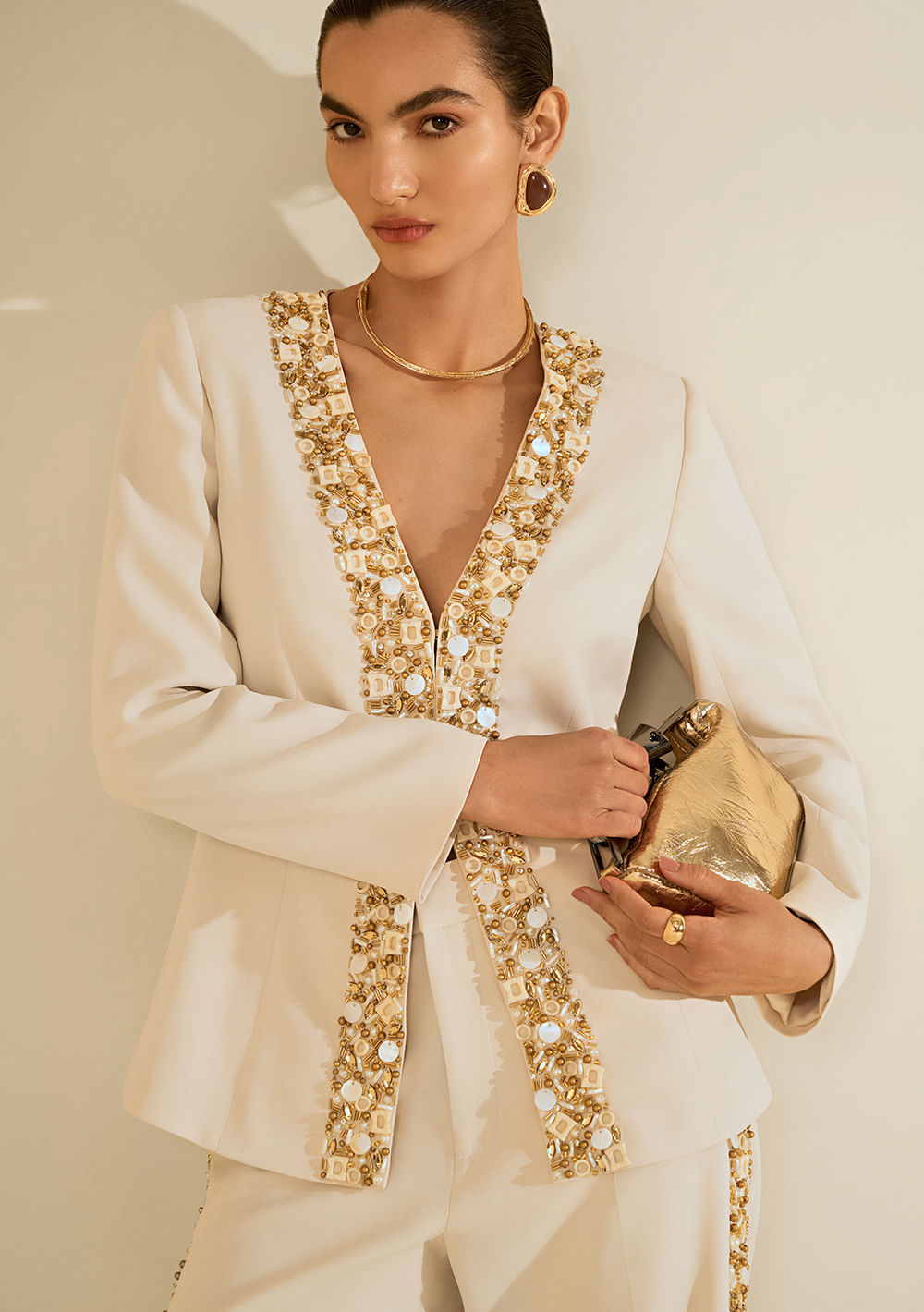 Blazer Morena Rosa Manga Longa Heliodoro Bege