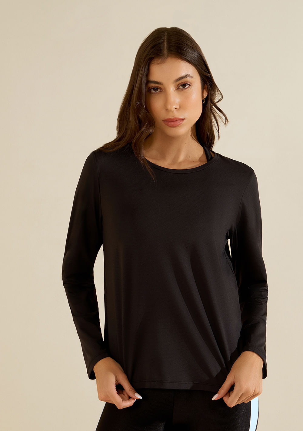 Blusa Morena Rosa Ajustada Decote Careca Manga Longa Padrão Preto