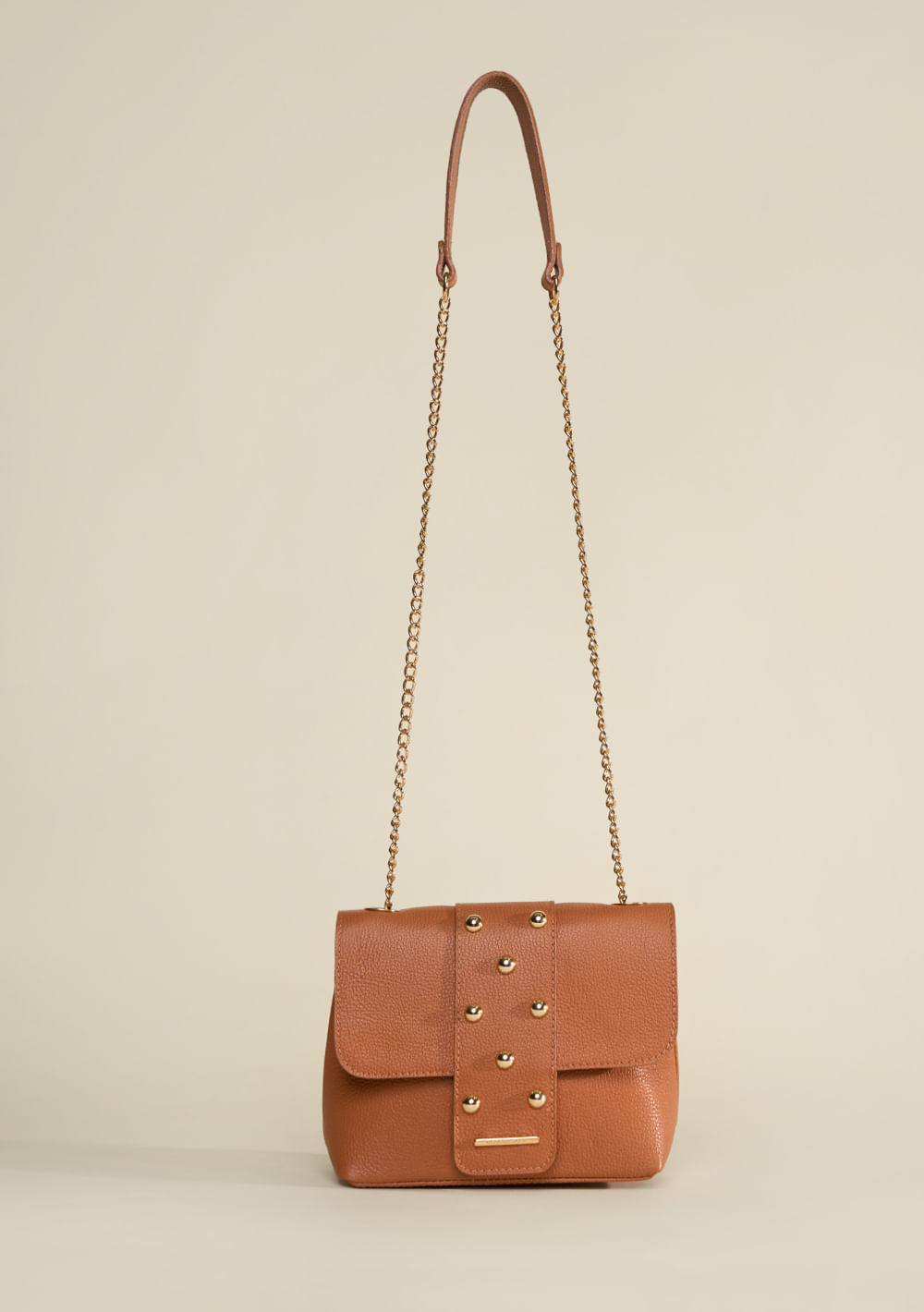 Bolsa Tiracolo Detalhe Tachas Marrom