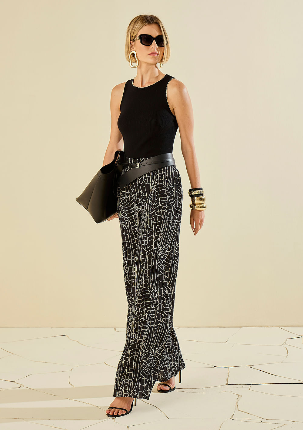 Calça Morena Rosa Pantalona Alta Preto