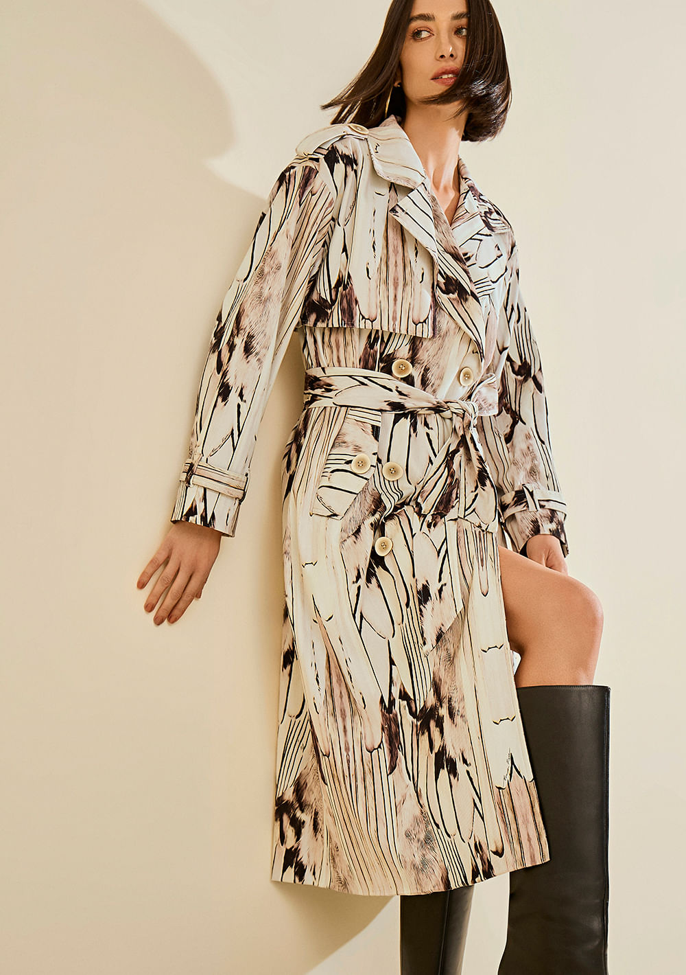 Casaco Morena Rosa Solto Manga Longa Alongado Off White