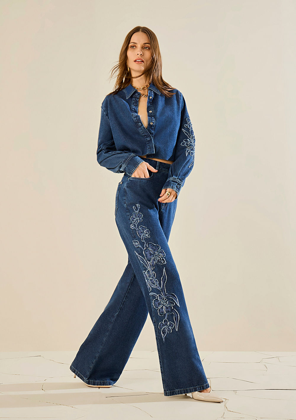 Calça Morena Rosa Wide Média Azul