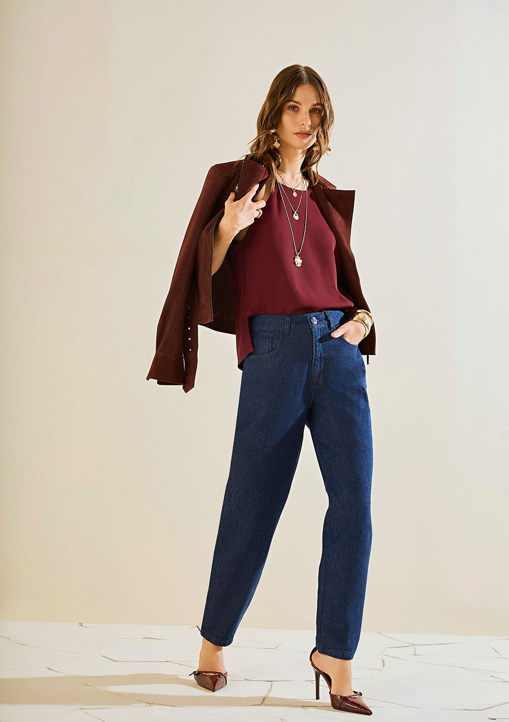 Calça Morena Rosa Mom Alta Azul