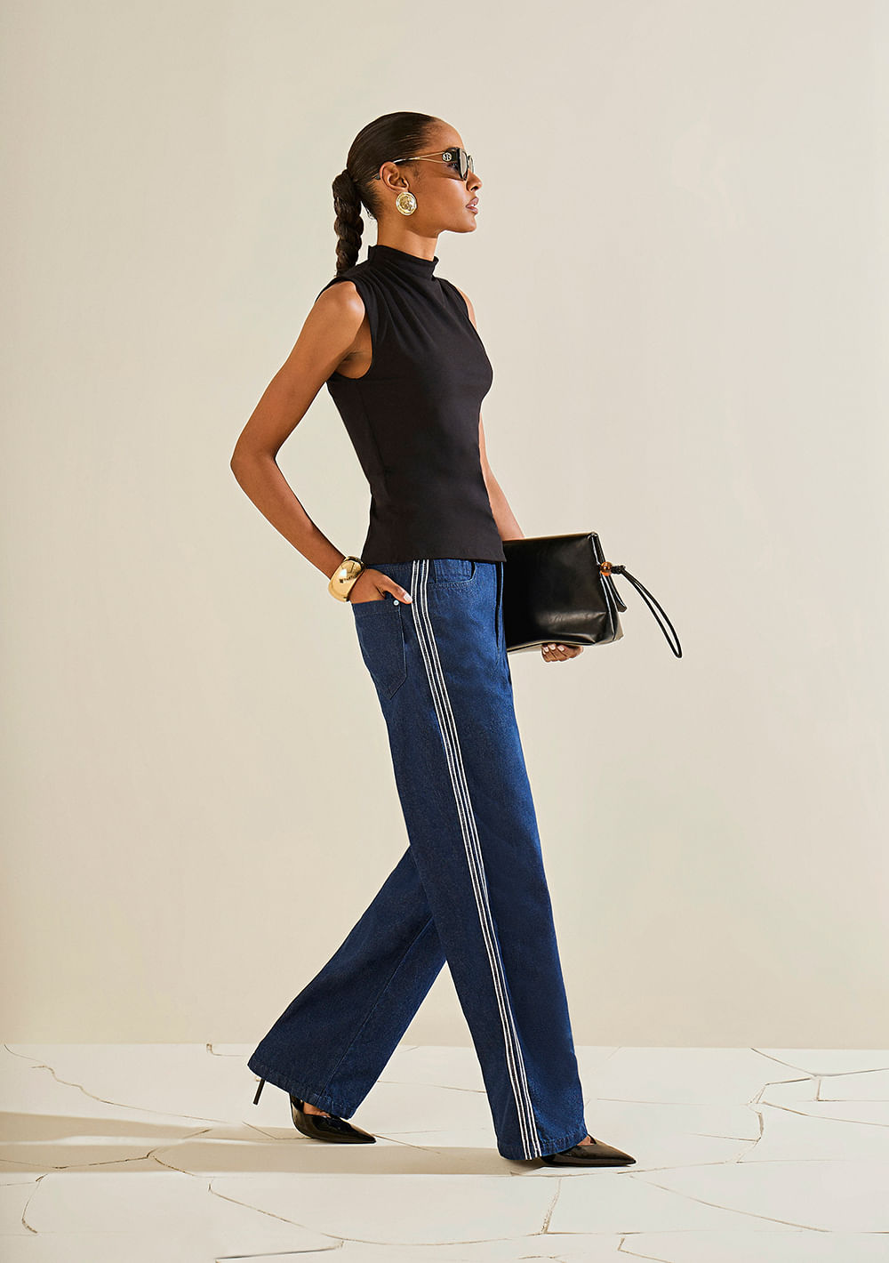 Calça Morena Rosa Wide Alta Azul
