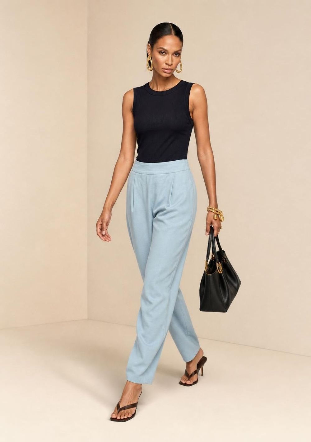 Calça Morena Rosa Cenoura Alta Azul
