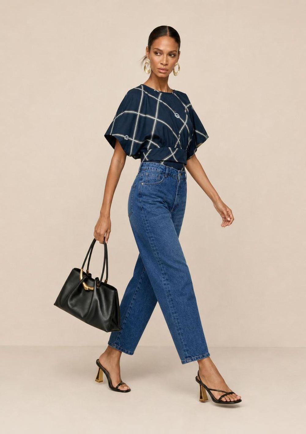 Calça Morena Rosa Mom Alta Azul