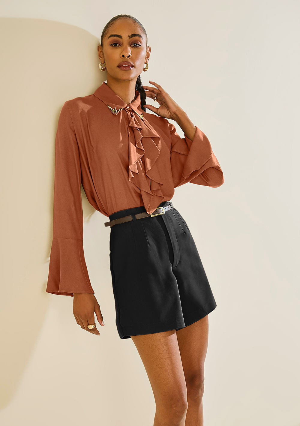 Shorts Morena Rosa Amplo Alta Preto